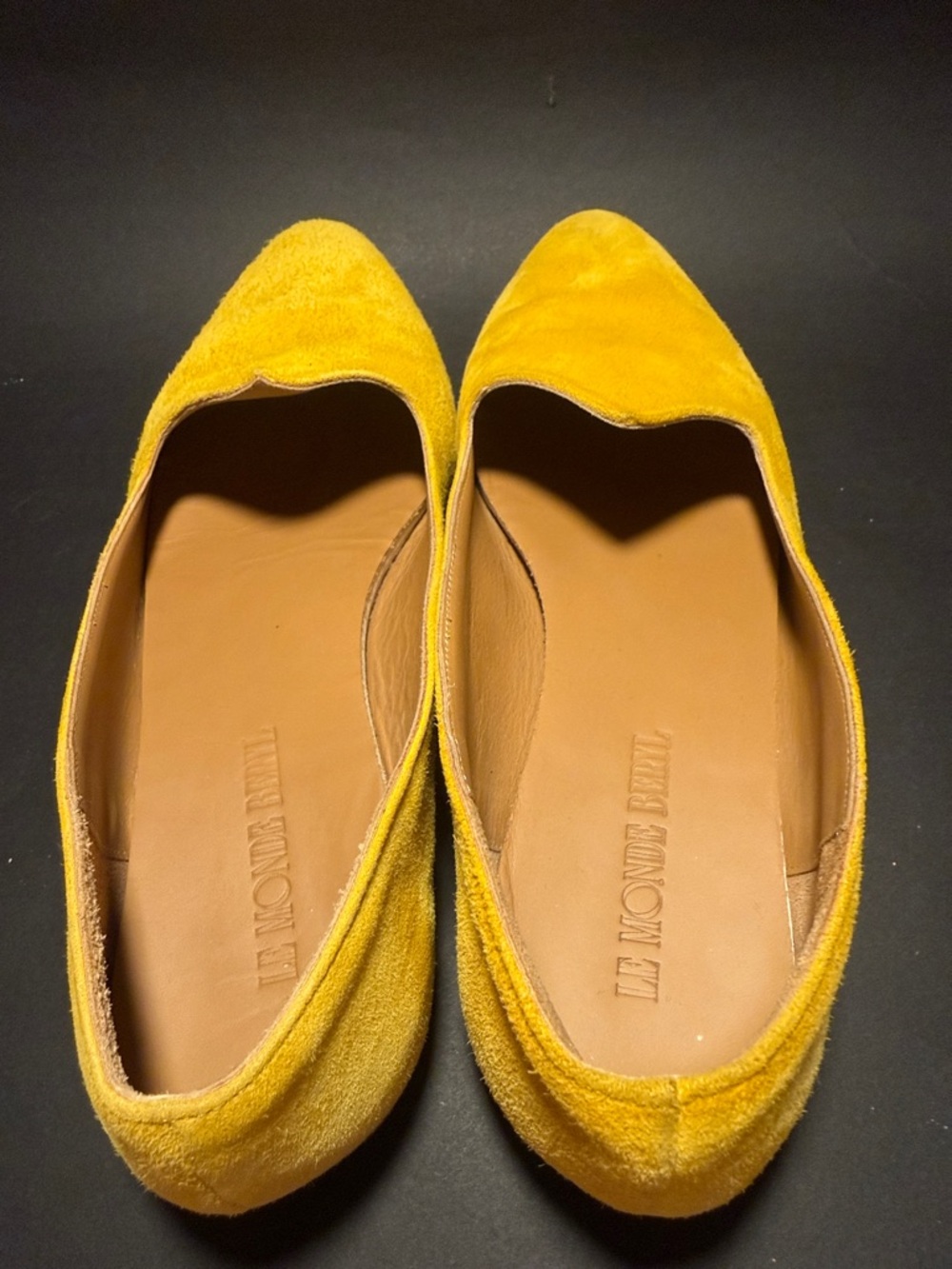 Le Monde Beryl Yellow Suede Venetian Slipper Flats - Women 37 - Picture 2 of 5